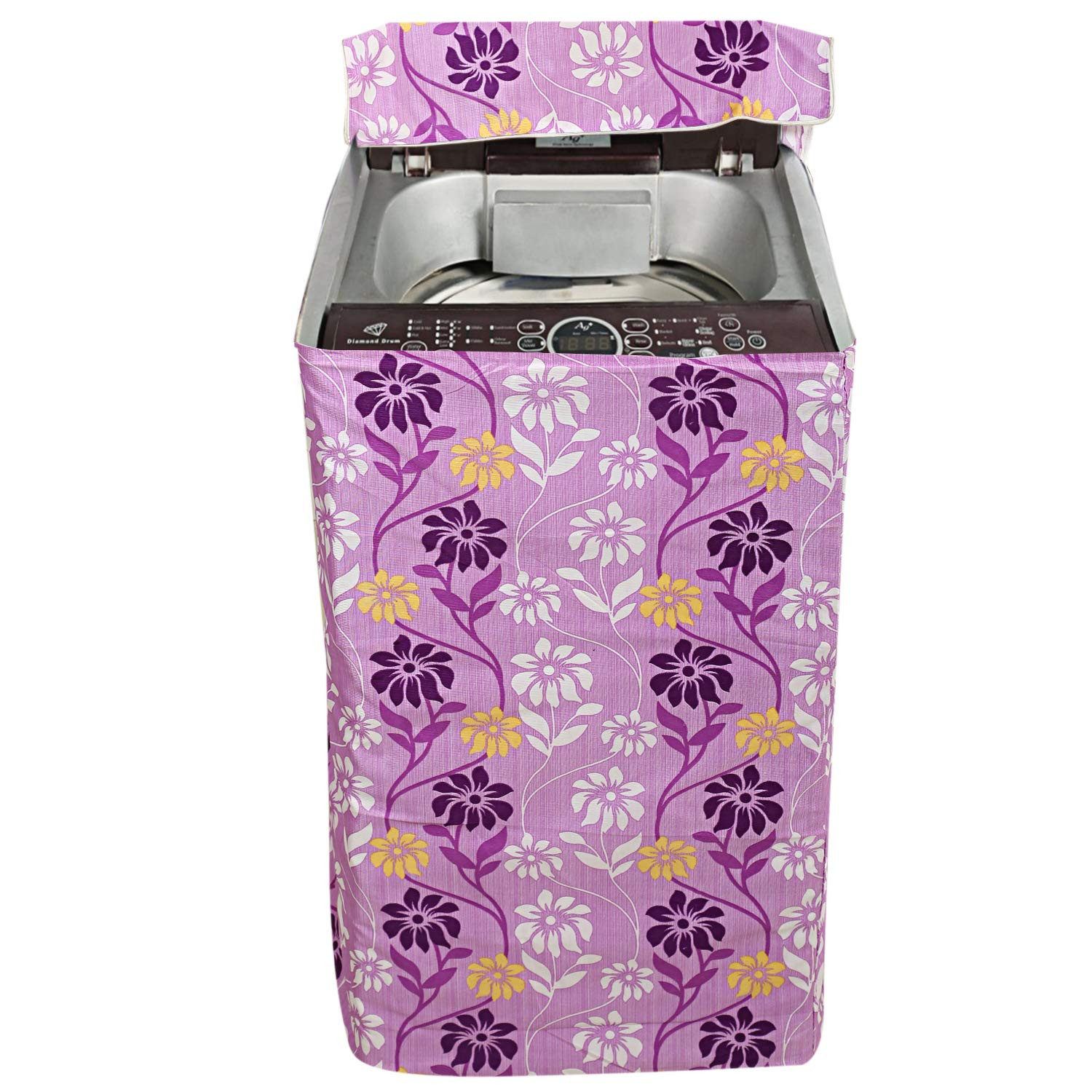 Tiksha Enterprises Leaf Design Cotton Top Load Fully Automatic Washing Machine Cover - Purple