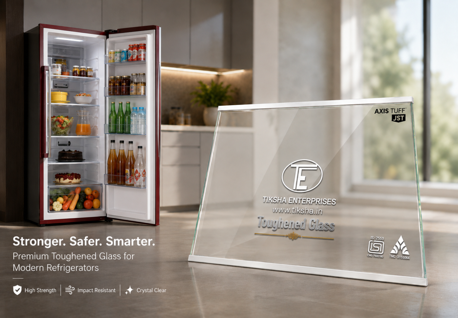 TIKSHA ENTERPRISES GEN-Y-W  NEW MODEL TOUGHENED GLASS (432-430)271 MM WITH WHITE BEADING COMPATIBLE FOR WHIRLPOOL SINGLE DOOR /DIRECT COOL REFRIGRATOR